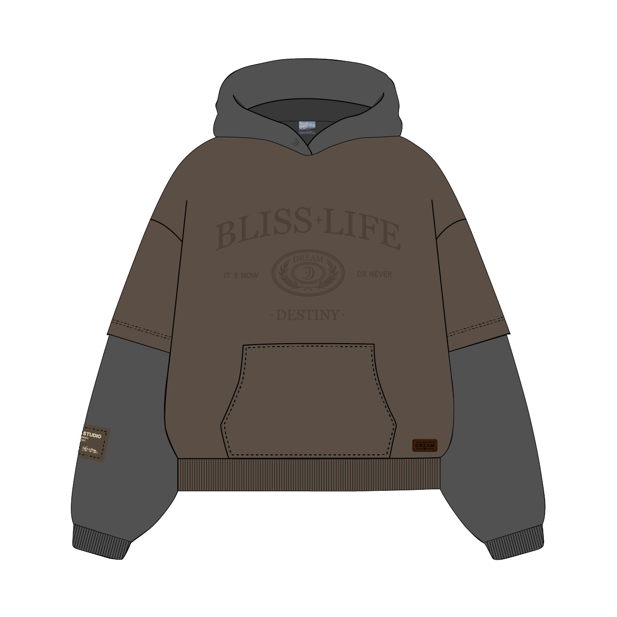 BLISS | Brown & Grey Hoodie