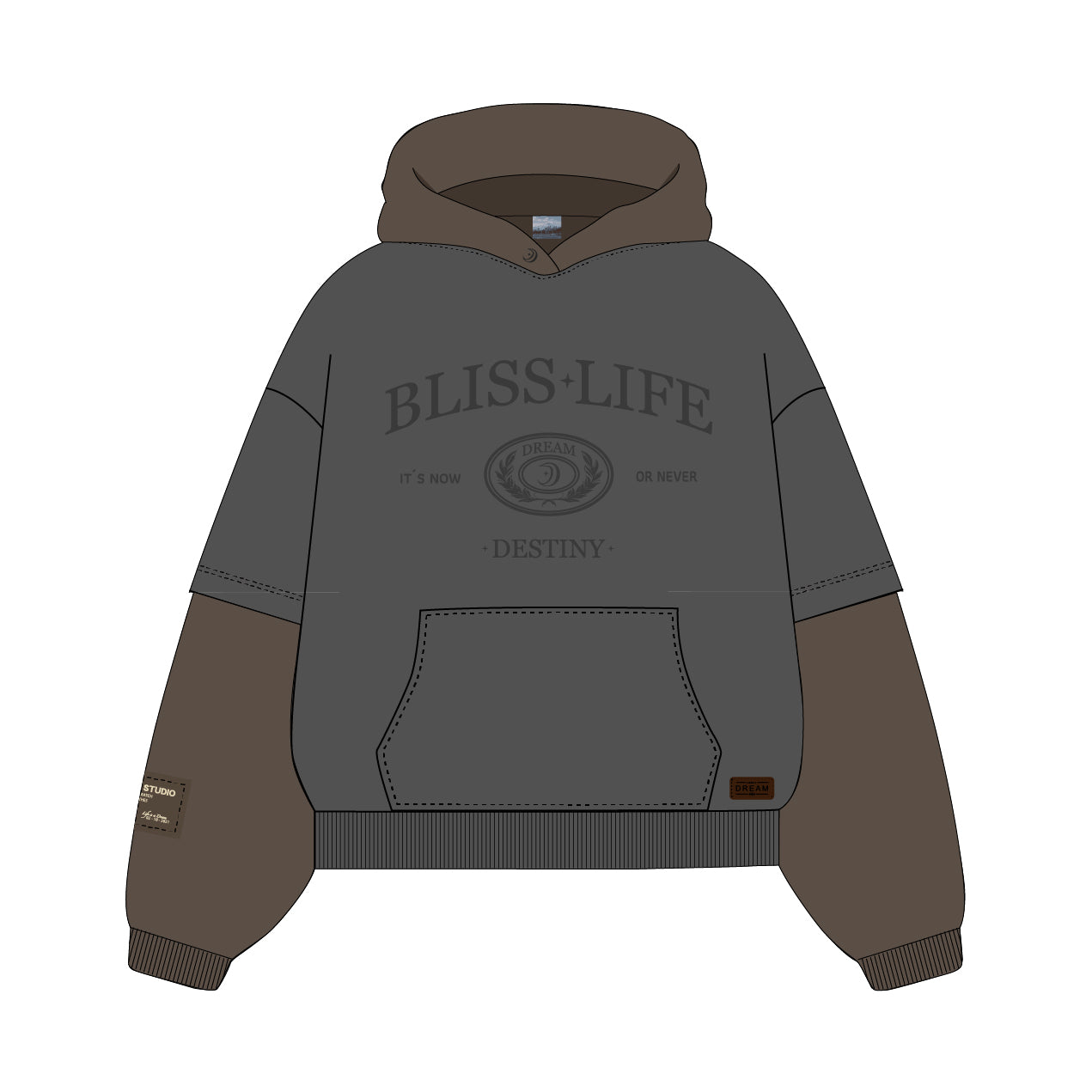 BLISS | Grey & Brown Hoodie
